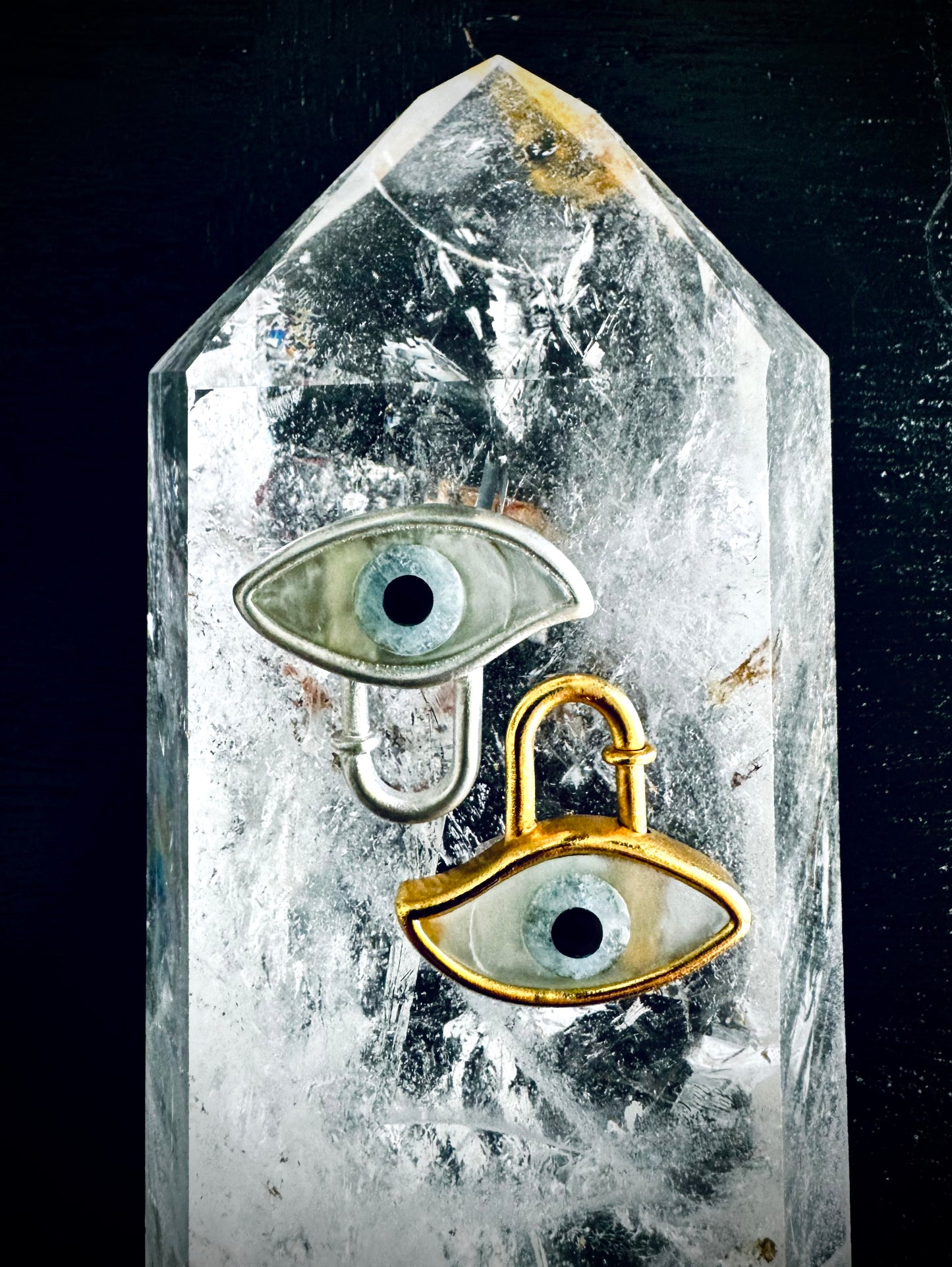 The Sage and Salt Evil Eye Bag Charms in Gold and Silver.