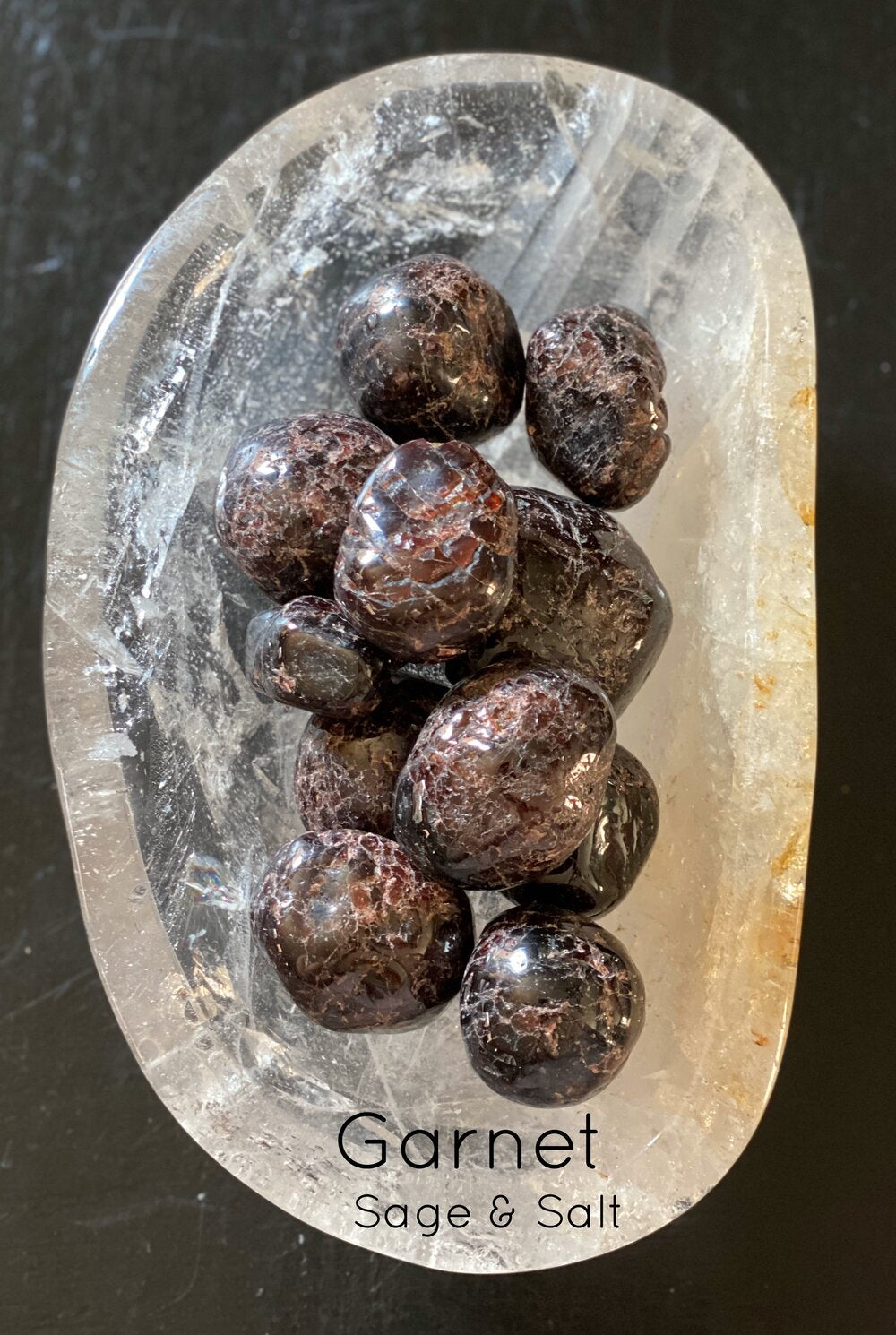 Tumbled Garnet. Crystals for abundance. Sage and Salt.