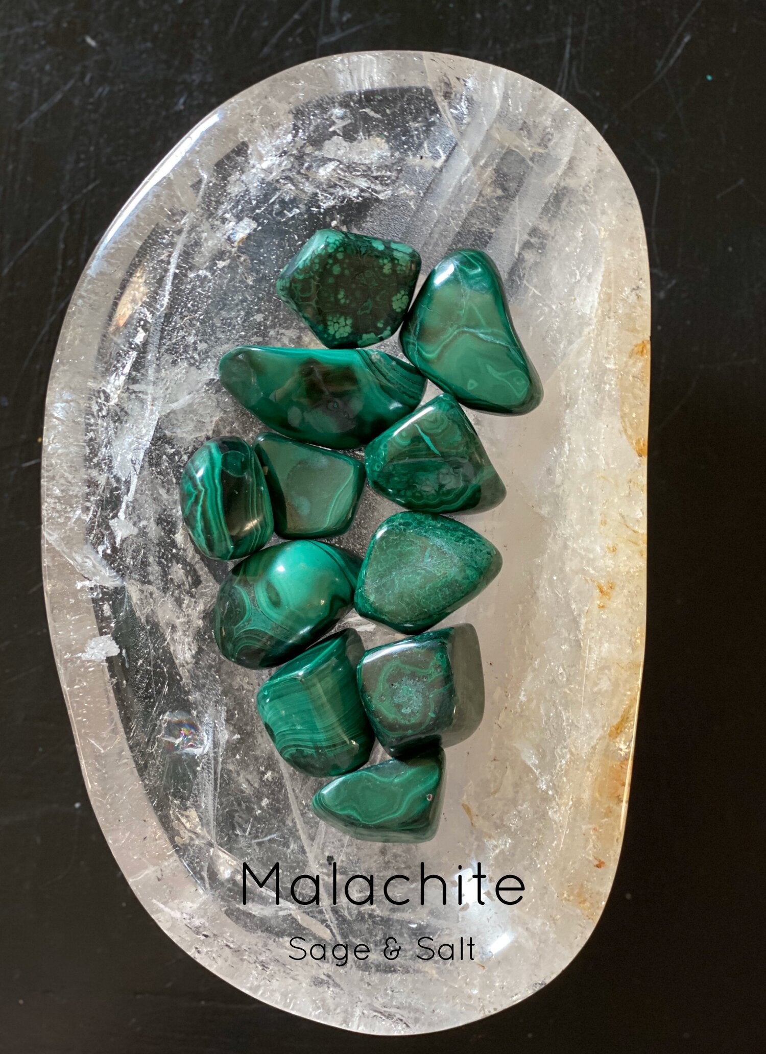 Tumbled Malachite. Crystals for change. Crystals for vitality. Malachite.