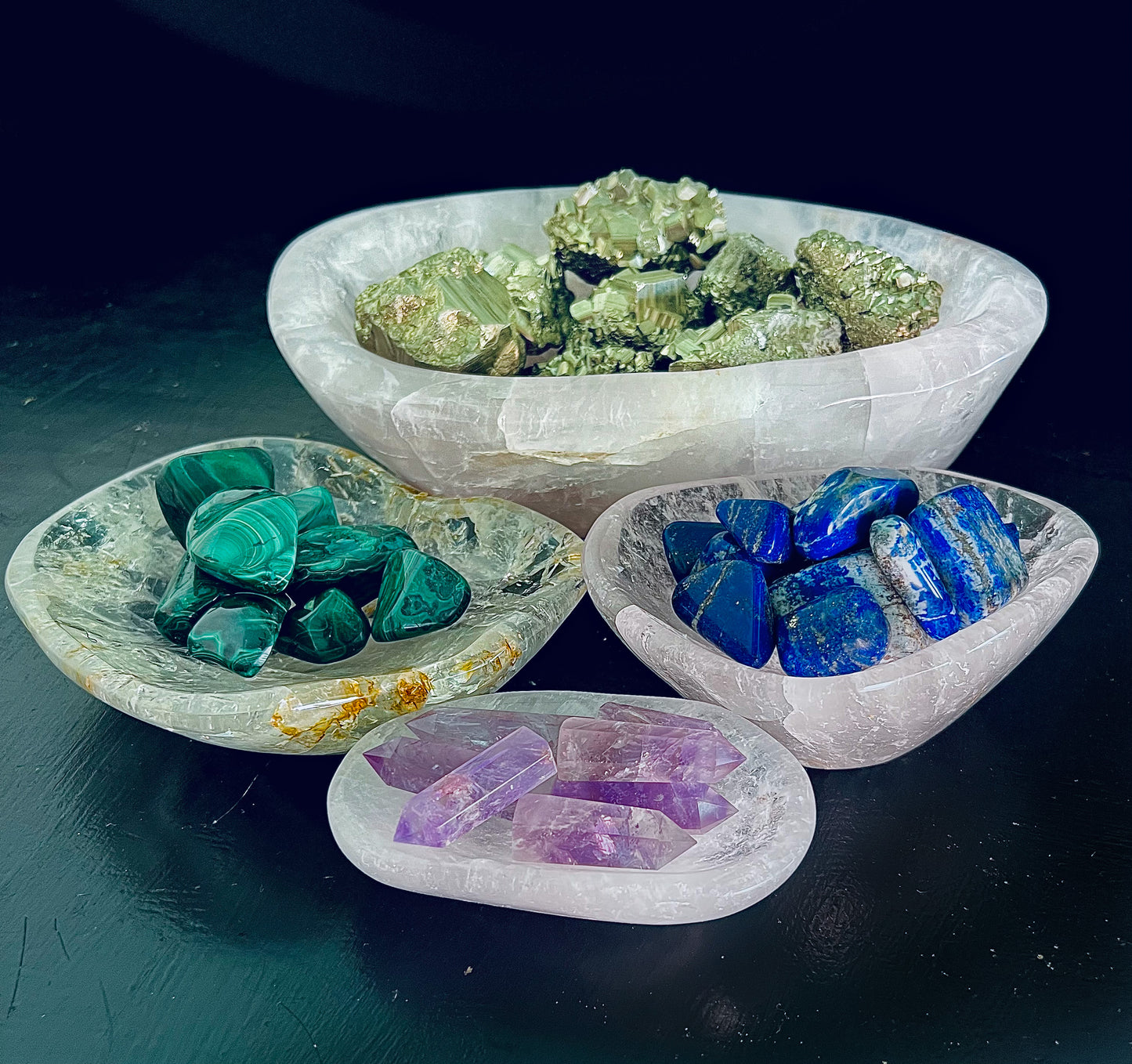 Quartz crystal bowls
