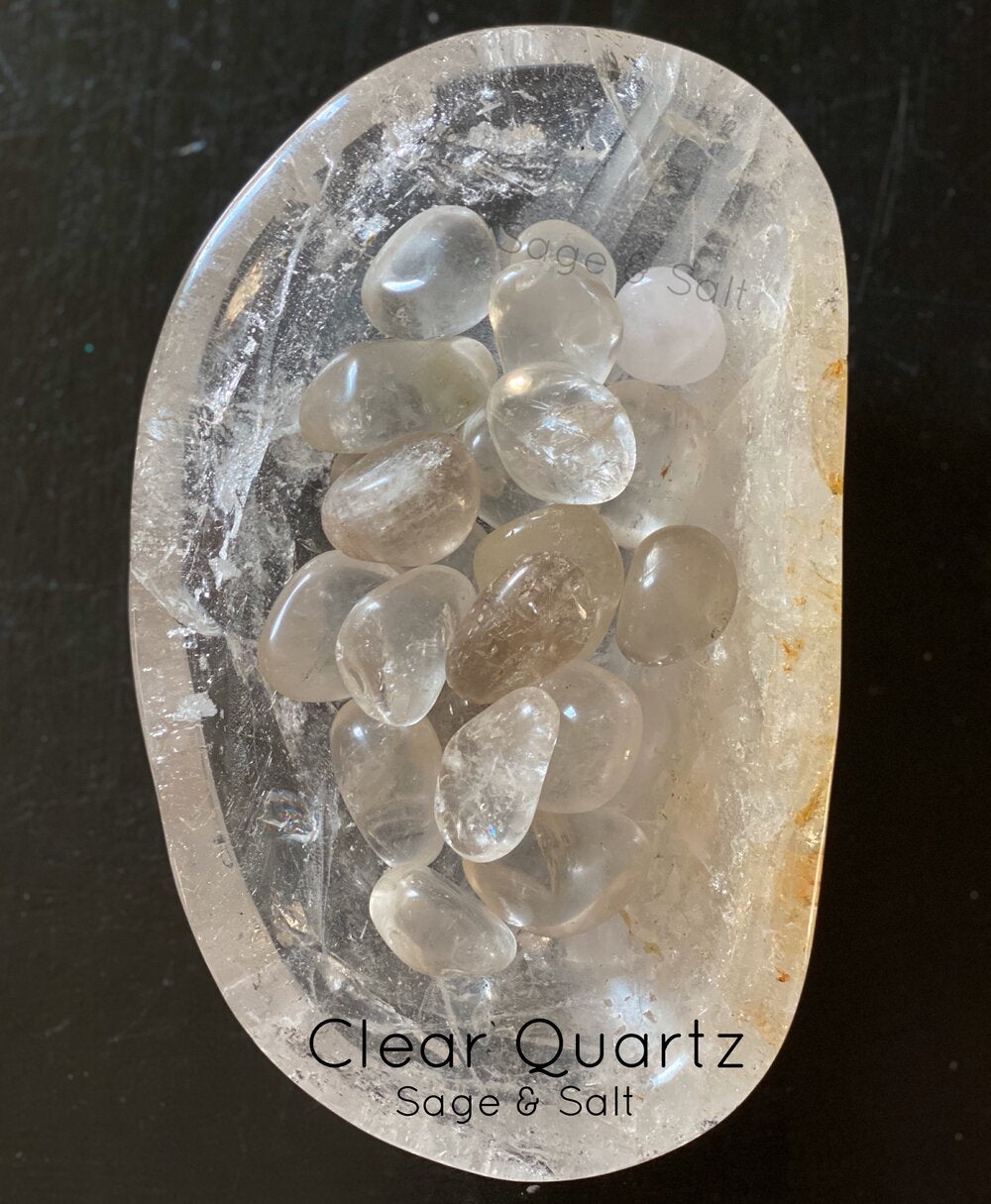 Tumbled Clear Quartz Crystal for manifesting. Sage & Salt ethically sourced crystals and minerals. 