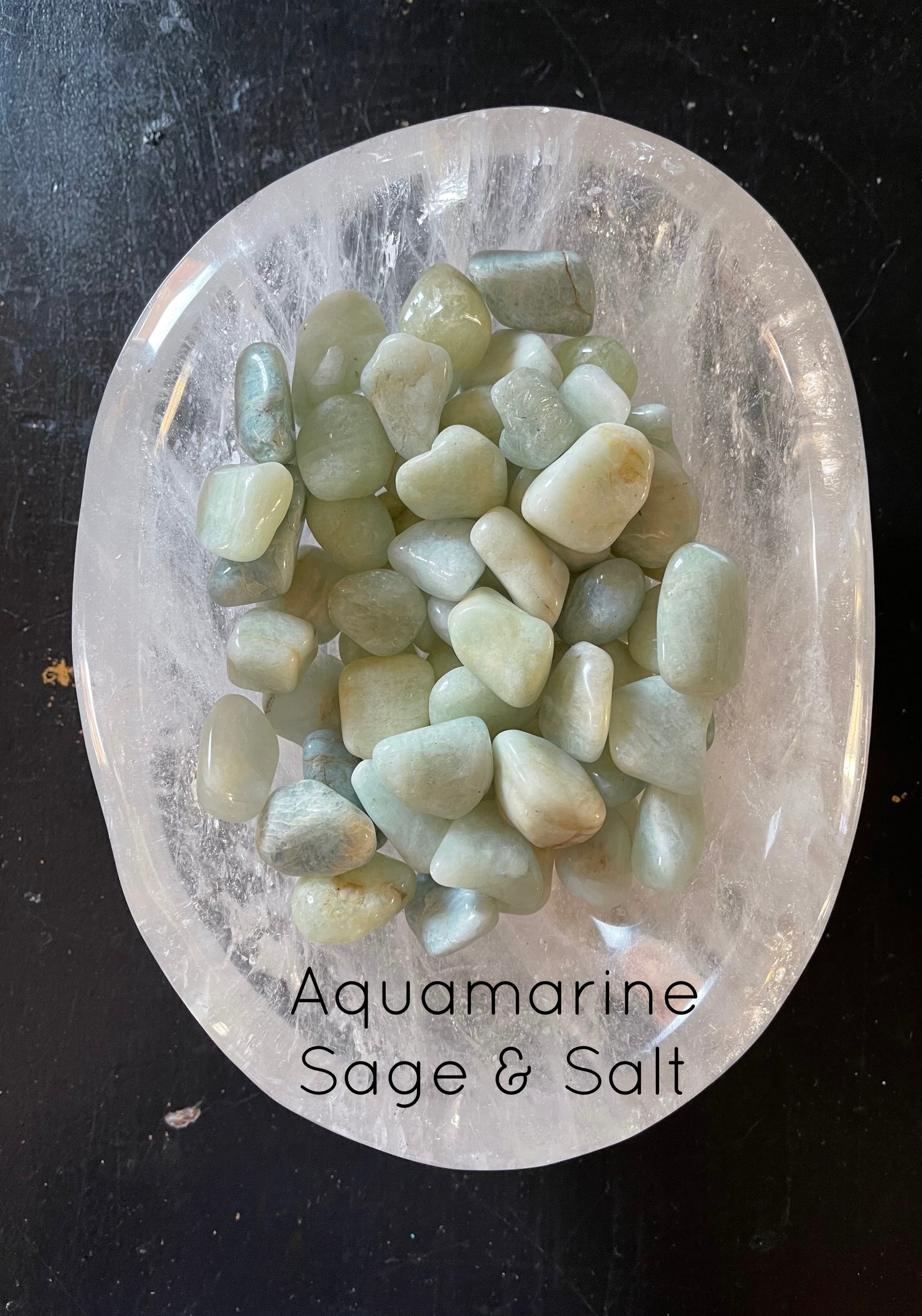 Tumbled aquamarine crystal. Sage & Salt. 